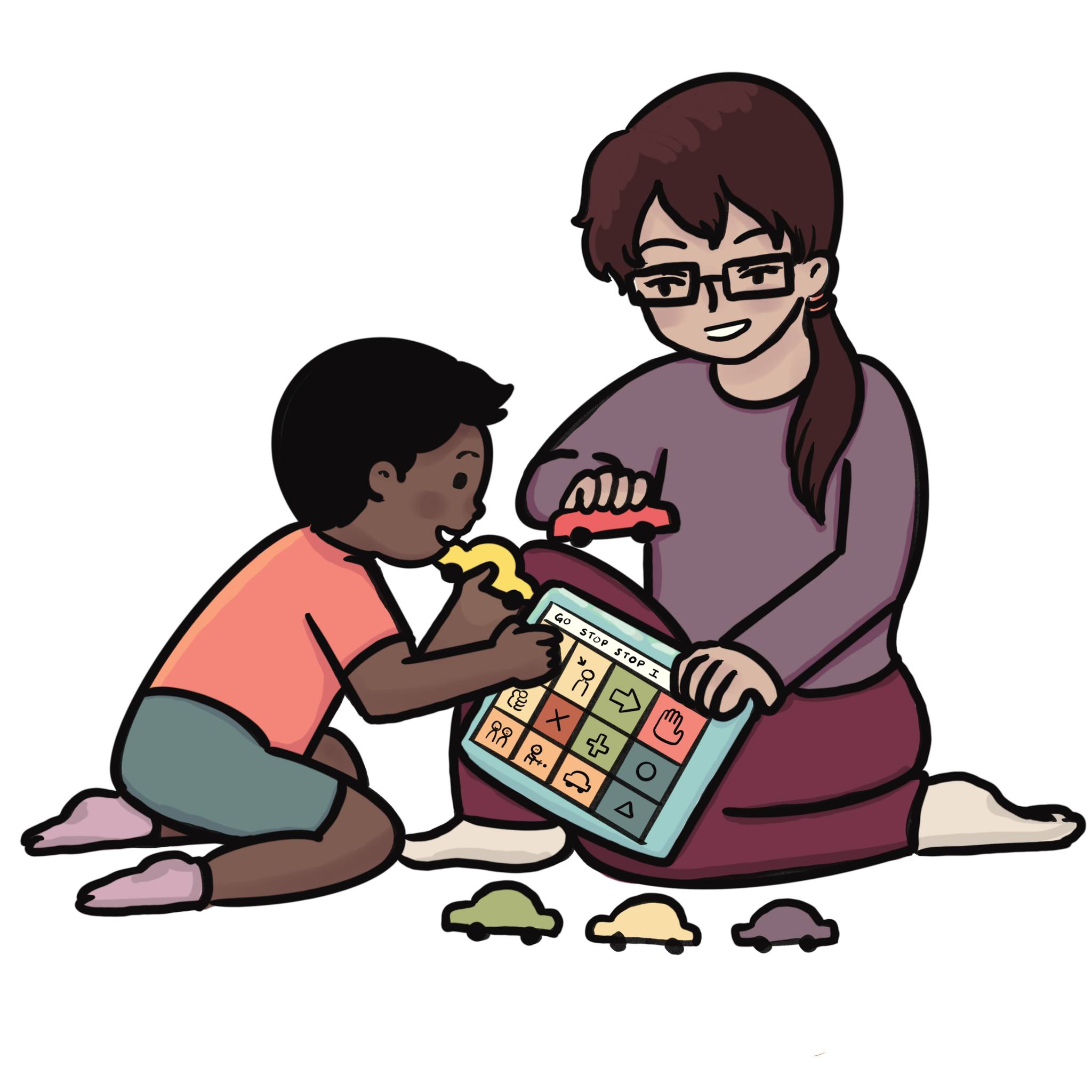 Child and adult using AAC app
