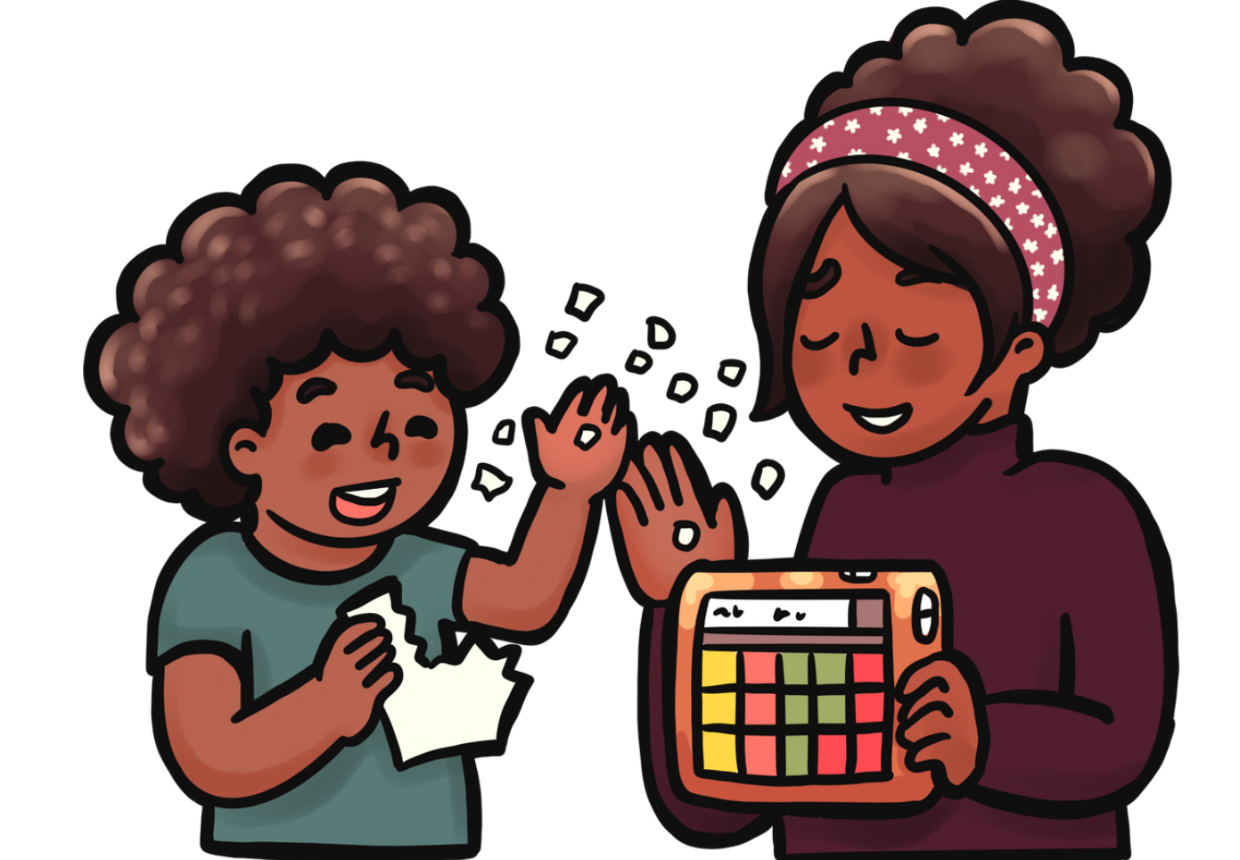 Two people using AAC tablet
